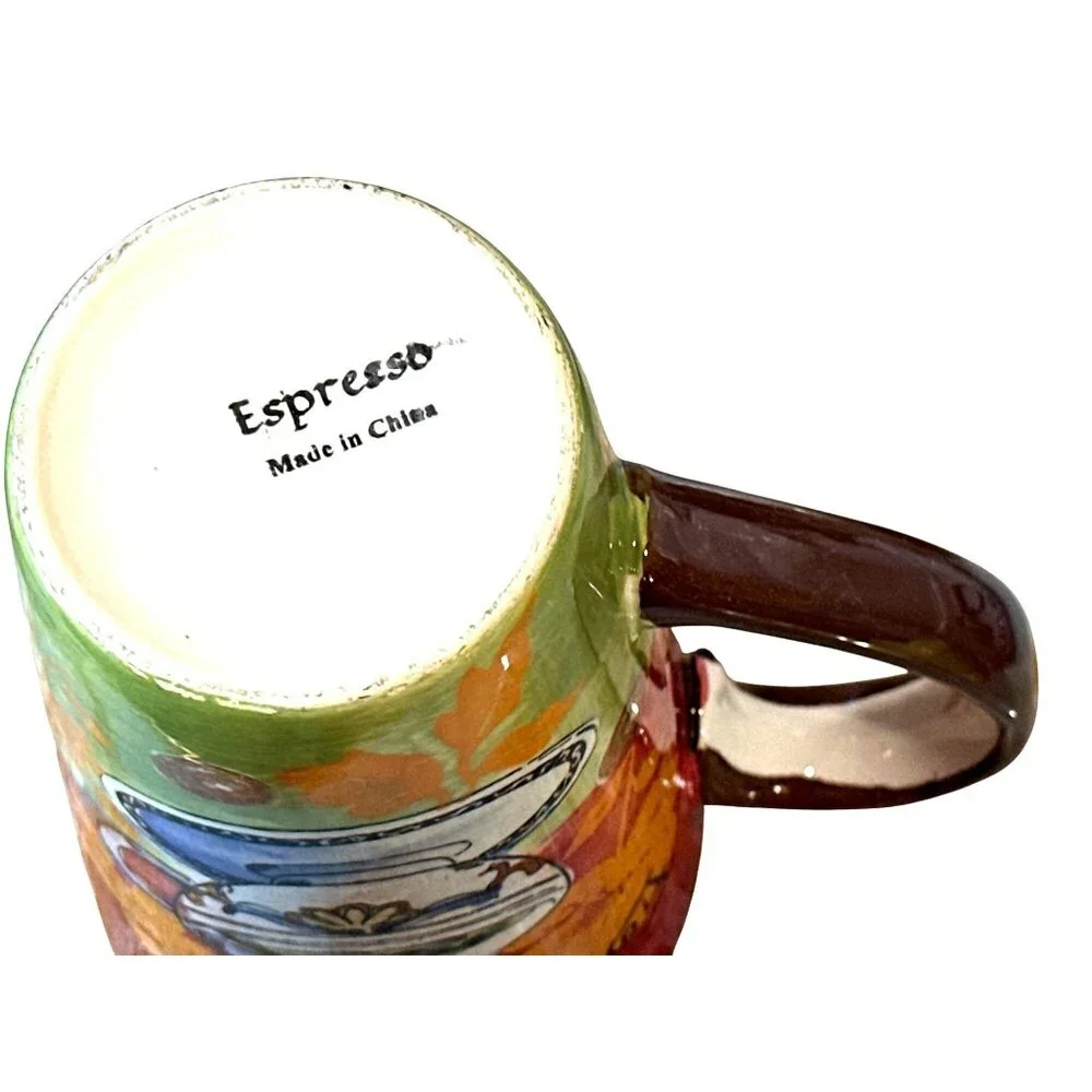 Espresso Hand Painted Floral Cafe Art Tumbler Mug Warm Cottage Kitchen Decor Red - Picture 10 of 10